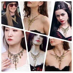 Retro Skull Head & Bones Tassel Halloween Party Costume Jewelry Necklace 13”